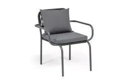 "Нуар" стул плетеный из роупа, каркас алюминий темно-серый (RAL7024) муар, роуп темно-серый круглый, ткань темно-серая 027