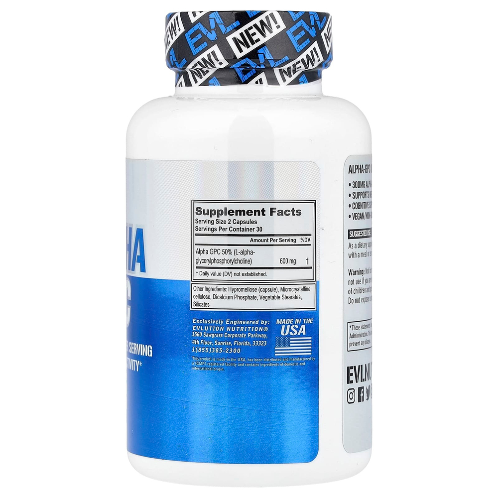 EVLution Nutrition, альфа-ГФХ, 60 растительных капсул (300 мг в 1 капсуле)