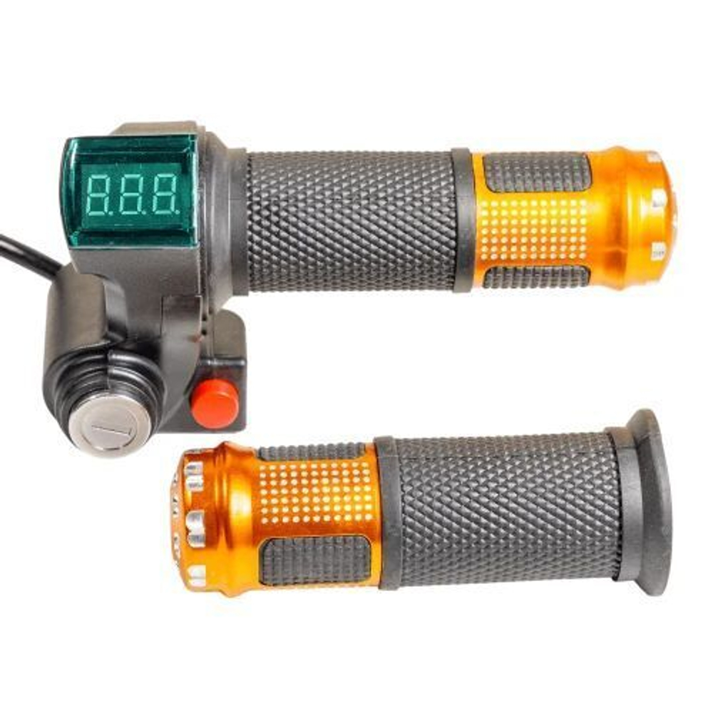 Ручка газа с вольтметром кнопкой и замком зажигания оранжевая ( кабель 1.7м )