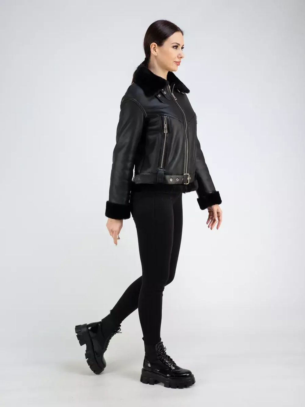 Дубленка зимняя натуральная короткая пилот авиатор