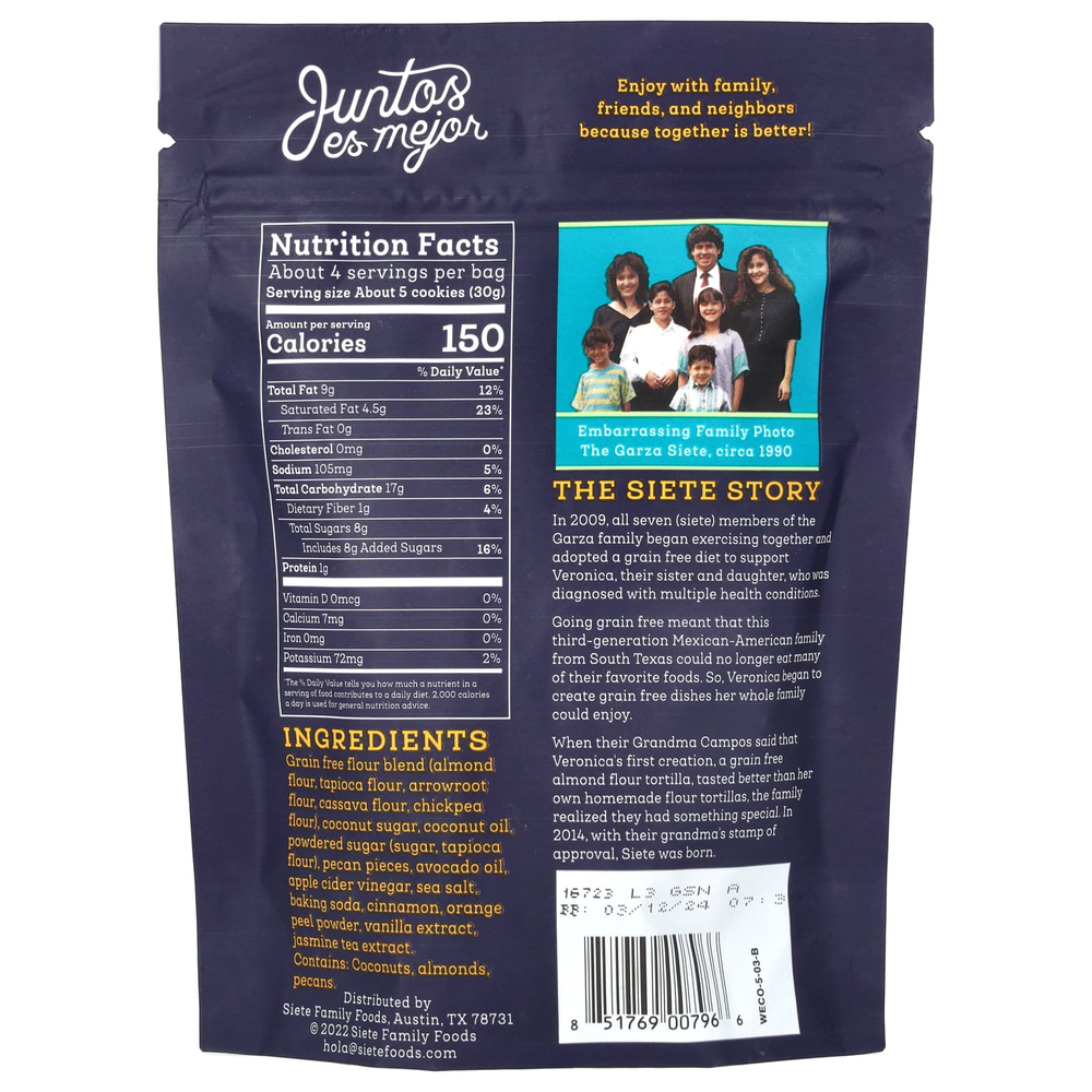 Siete, беззерновое печенье, со вкусом мексиканской даты, 127,6 г (4,5 унции)
