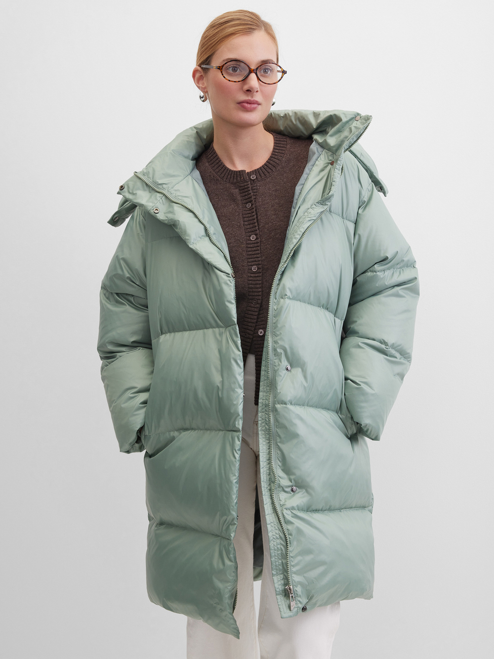 MIDI пуховик с объемным капюшоном, Green Iceberg🍃🍃🍃
