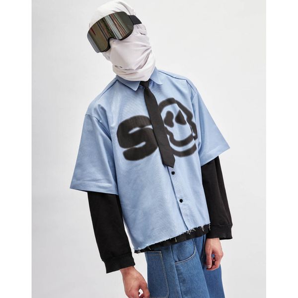 Рубашка Smile укороченная голубая - фото 3