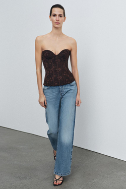 ZARA КРУЖЕВНОЙ КОРСЕТ, КОРИЧНЕВЫЙ