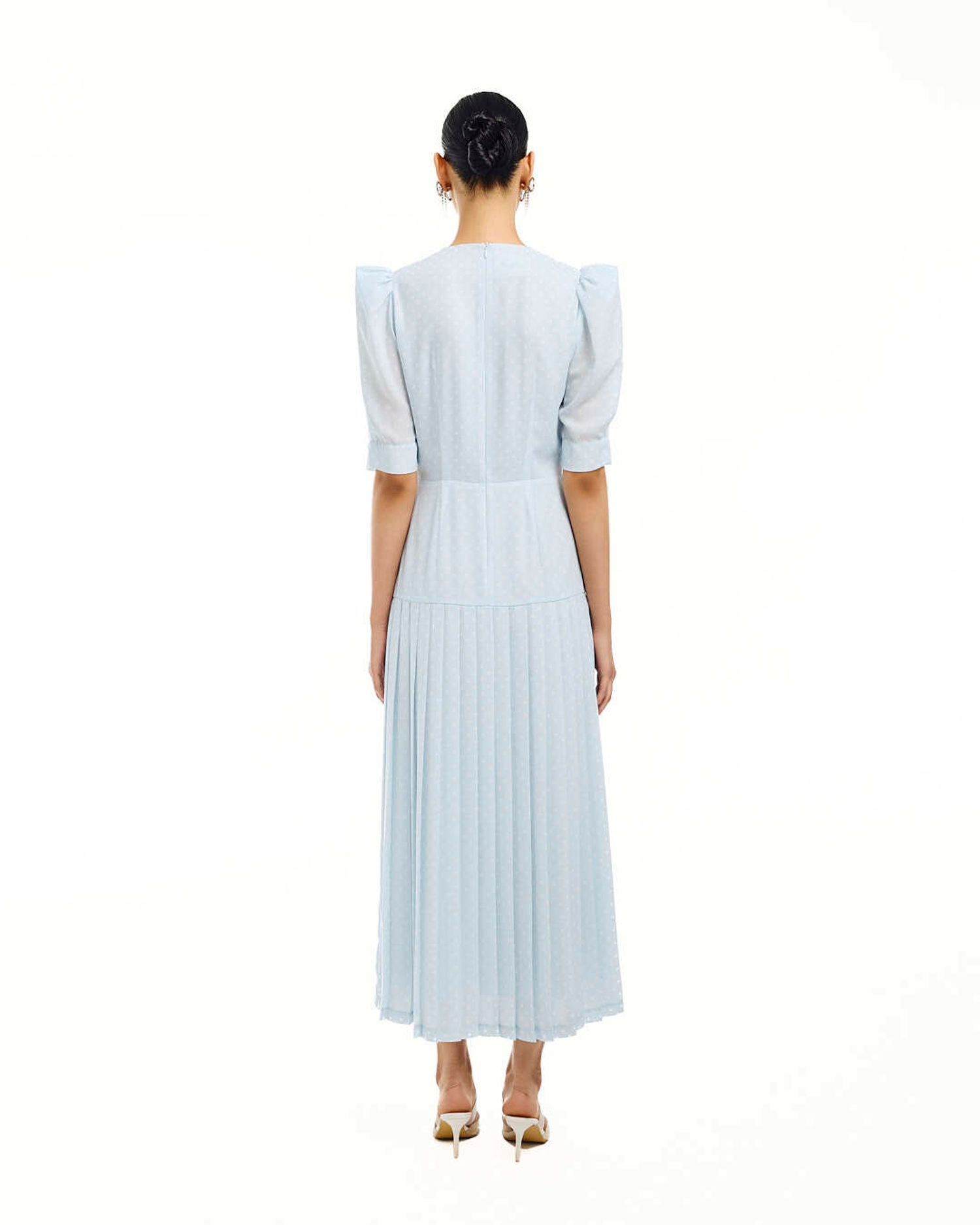 Платье Primavera (Примавера) на запах, голубое в белый горох