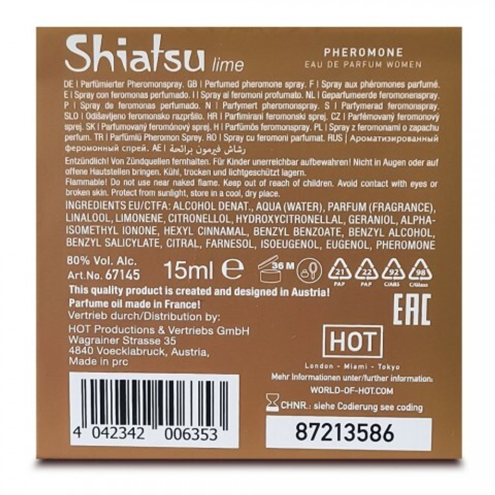Духи с феромонами «Lime» Shiatsu женские 15 мл