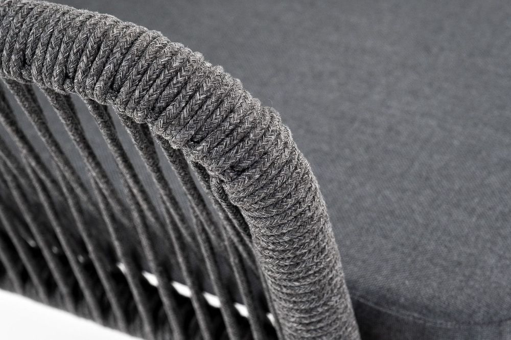 "Лион" стул плетеный из роупа, каркас алюминий серый (RAL7022) муар, роуп серый круглый, ткань серая 017