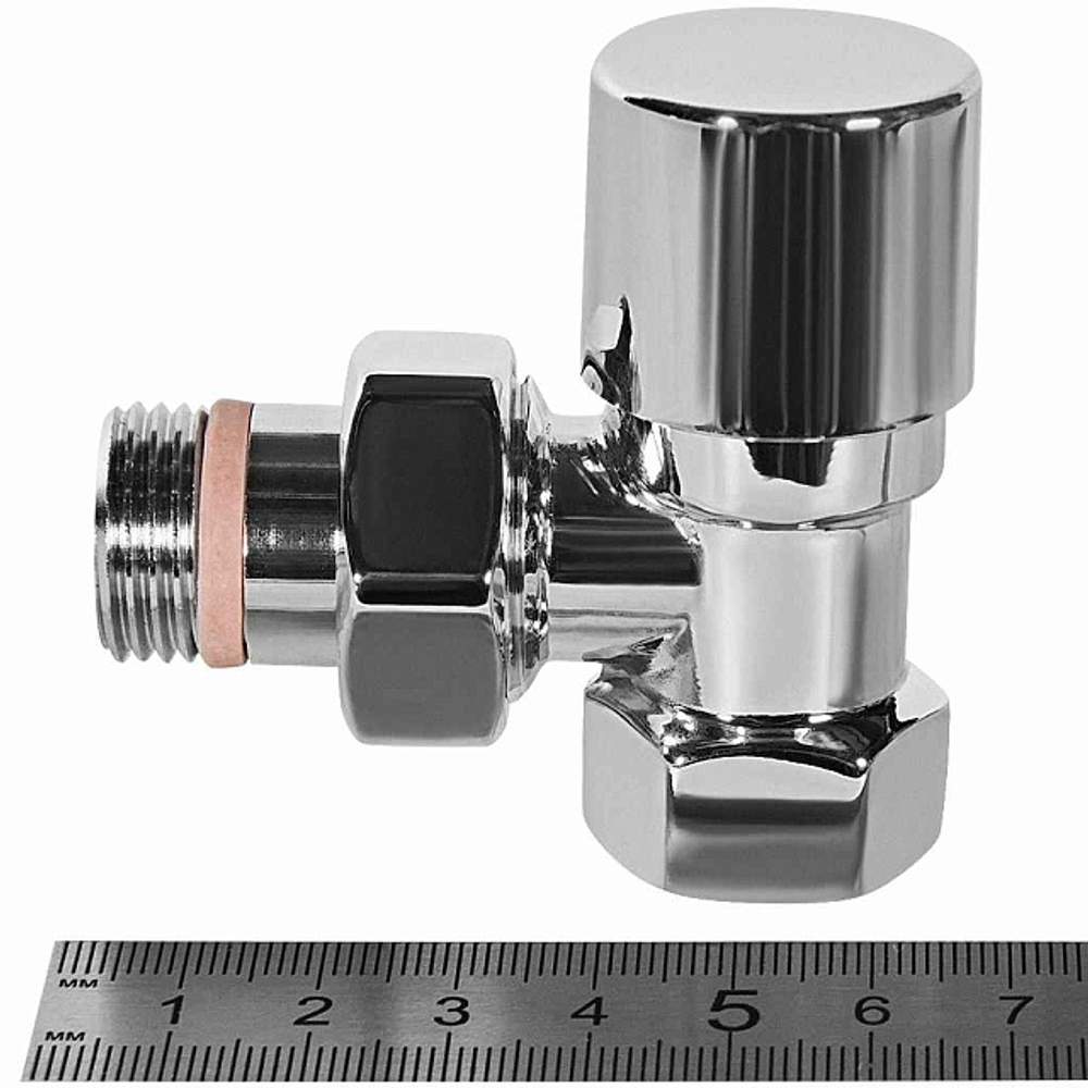 Клапан балансировочный угловой STOUT Design - 1/2" (ВР/НР-американка, PN10, Tmax 120°C, EPTF уплотнение, цвет хром)