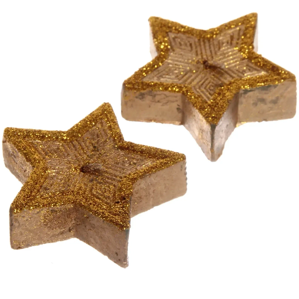 Свечи новогодние «Звездочки блестящие» 5,5 см (набор 2 шт), золото