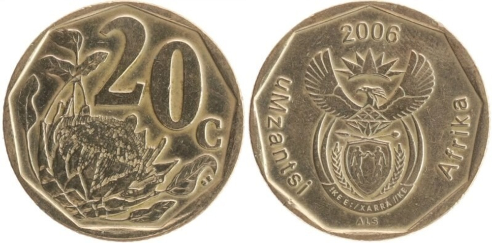 ЮАР 20 центов, 2006-2019 uMzantsi Afrika XF