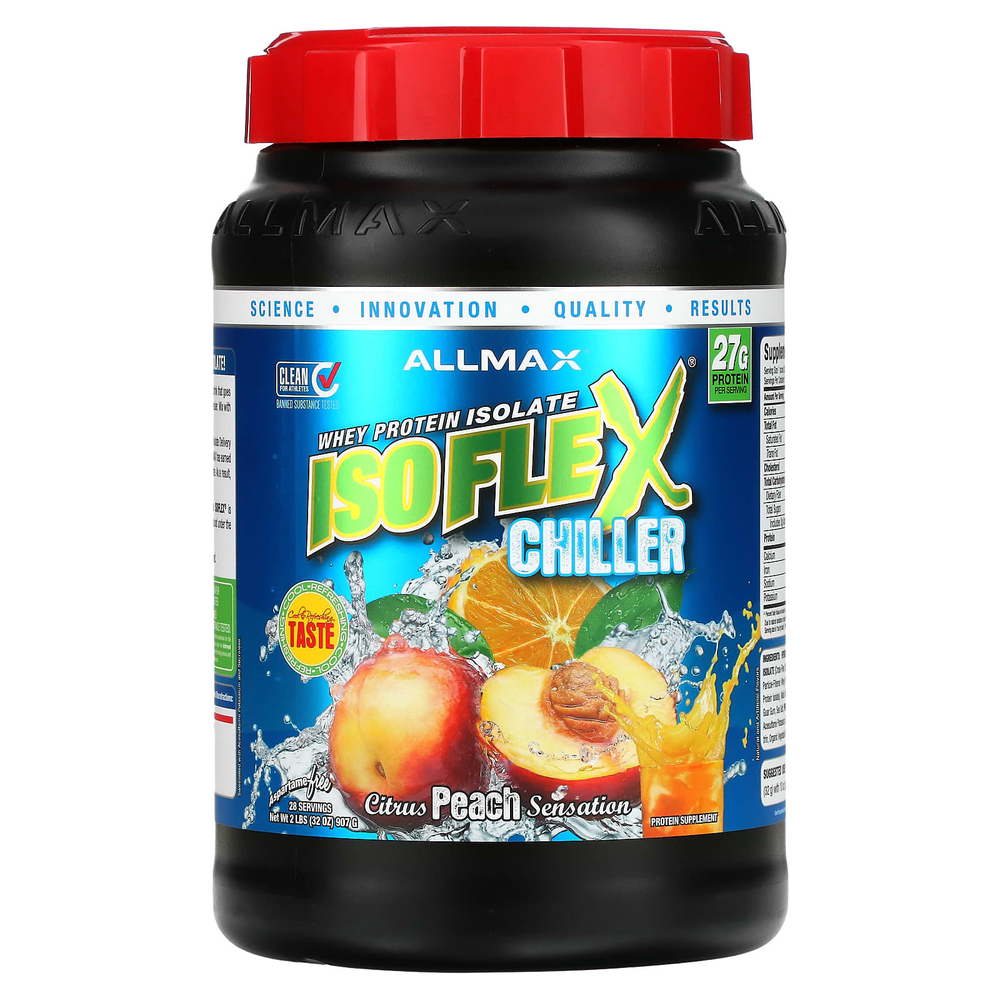 ALLMAX, ISOFLEX® Chiller, изолят сывороточного протеина, ощущение цитруса и персика, 907 г (2 фунта)