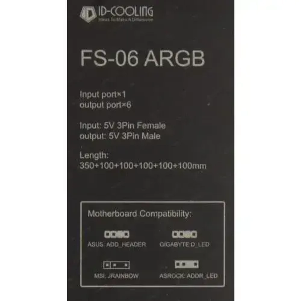 Кабель-разветвитель ID-Cooling FS-06 ARGB 3pinARGB-&gt;6x3pinARGB
