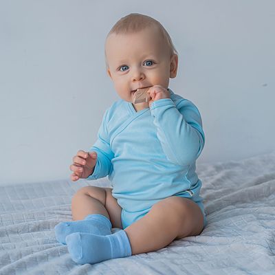 Long-sleeved kimono bodysuit 3-18 months - Sky Blue