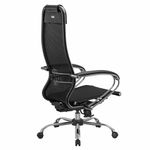 Кресло офисное МЕТТА "К-12", хром, ткань-сетка, сиденье и спинка регулируемые, черное