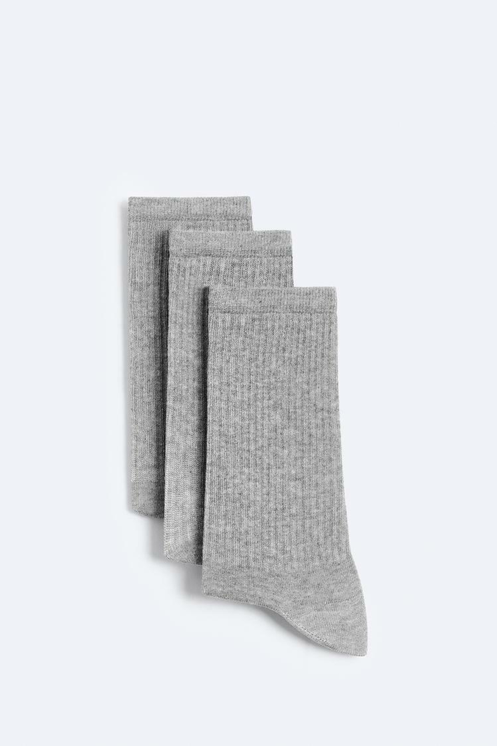 ZARA УПАКОВКА ИЗ 3 НОСКОВ В РУБЧИК, СЕРЫЙ