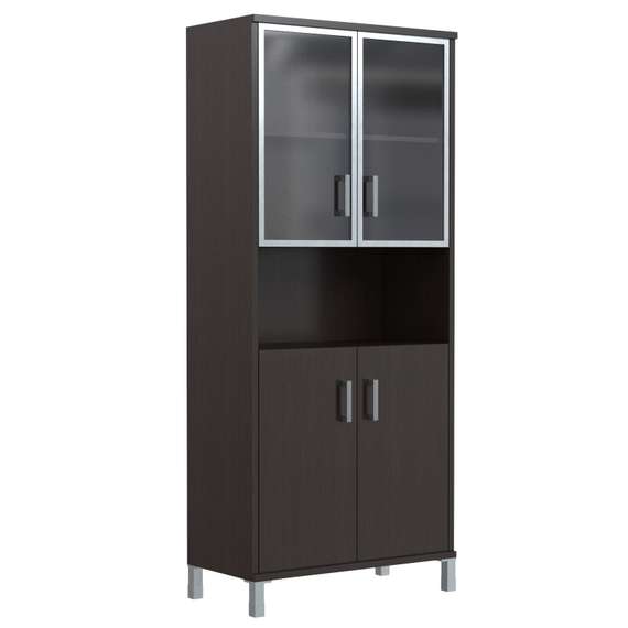 Шкаф высокий с малыми стеклянными дверьми в AL-рамке и глухими B 430.9  900х450х2054 BORN