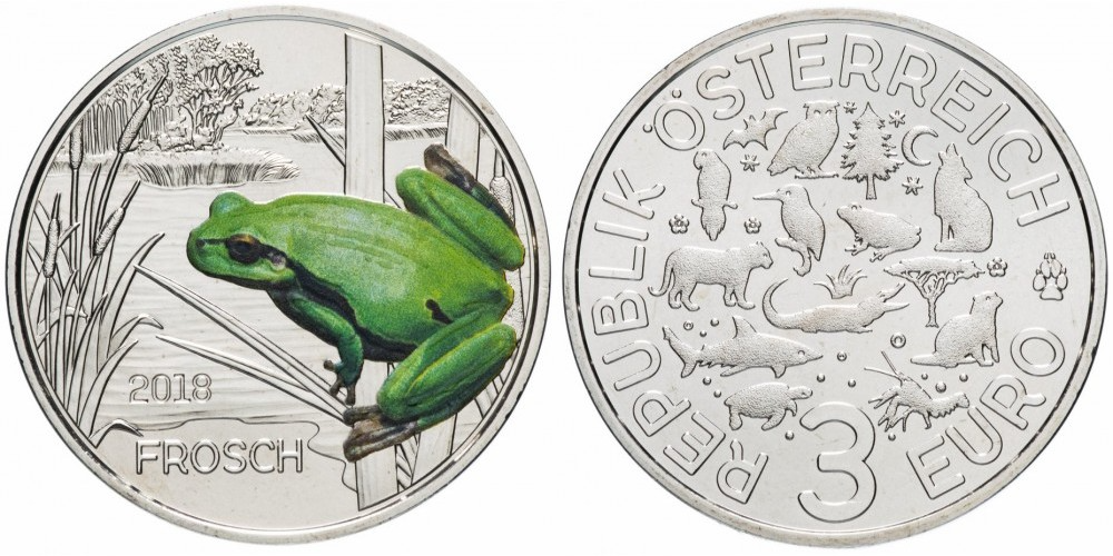 Австрия 3 евро, 2018 Лягушка