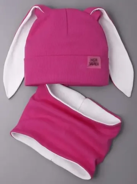 Шапка для девочек осенняя, с ушками розовая