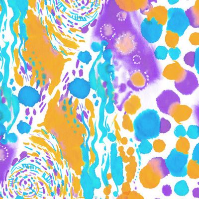 Акварельная абстракция в голубом, желтом и сиреневом