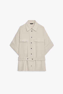 ZARA РУБАШКА САФАРИ С ПОЯСОМ, ПЕСОЧНЫЙ