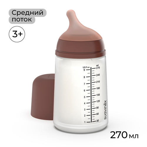 Антиколиковая силиконовая бутылочка Suavinex Zero.Zero 270 мл, средний поток, 3+