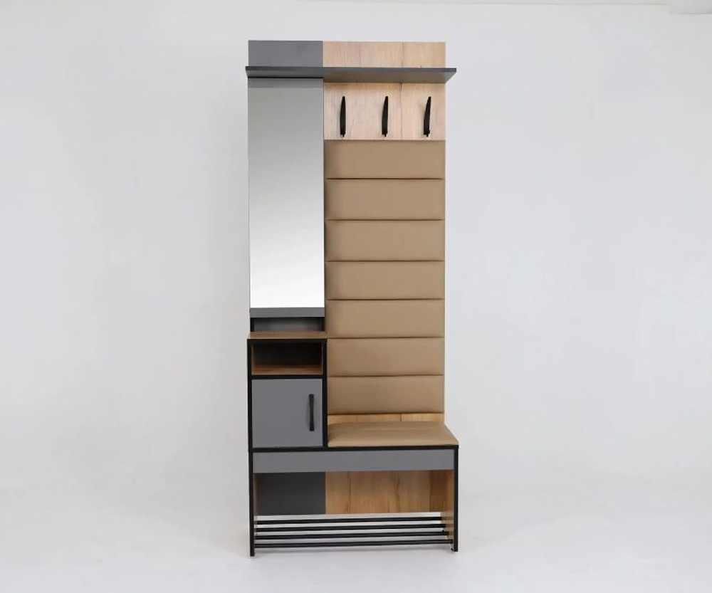 Прихожая с зеркалом комплект мебели Дуб Крафт Золотой/Темно Серый, Ольга Лофт 1, 80х35х200 см ИВАРУ