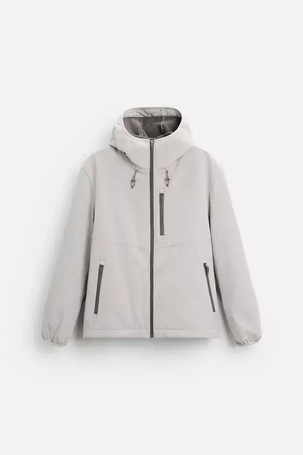 ZARA КУРТКА ИЗ ВЫСОКОТЕХНОЛОГИЧНОЙ ТКАНИ С КАПЮШОНОМ, СВЕТЛО-СЕРЫЙ