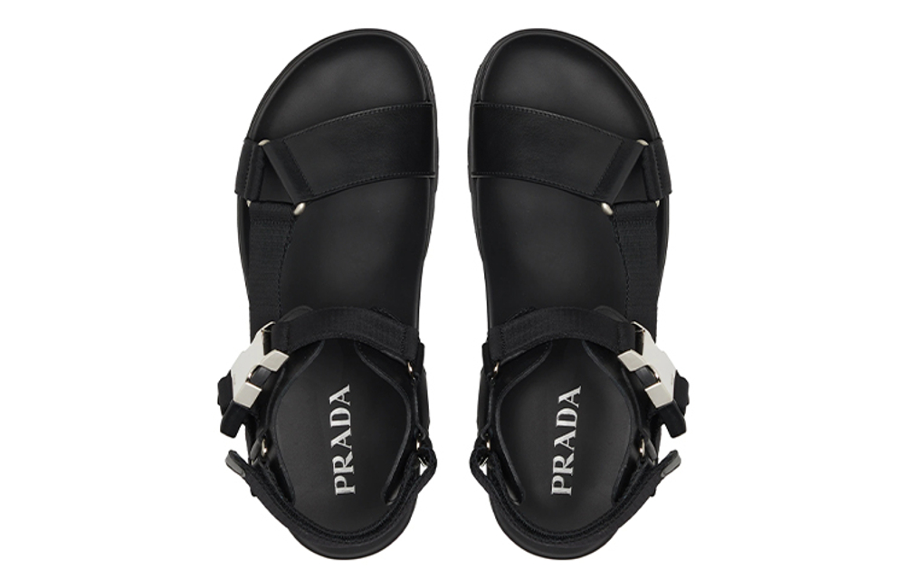 PRADA Crisscross Straps Buckle-Fastening Sandal Black