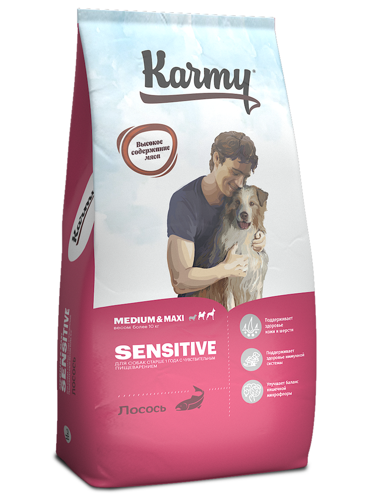 Сухой корм Karmy Sensitive Medium&amp;Maxi для собак с чувствительным пищеварением Лосось 14кг