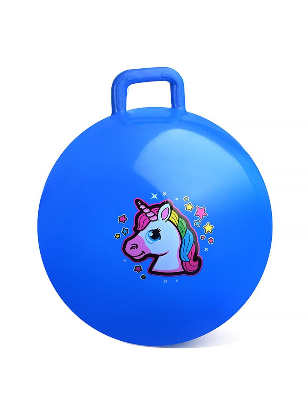 Мяч прыгун Единорожка с ручкой 55 см (синий цвет)