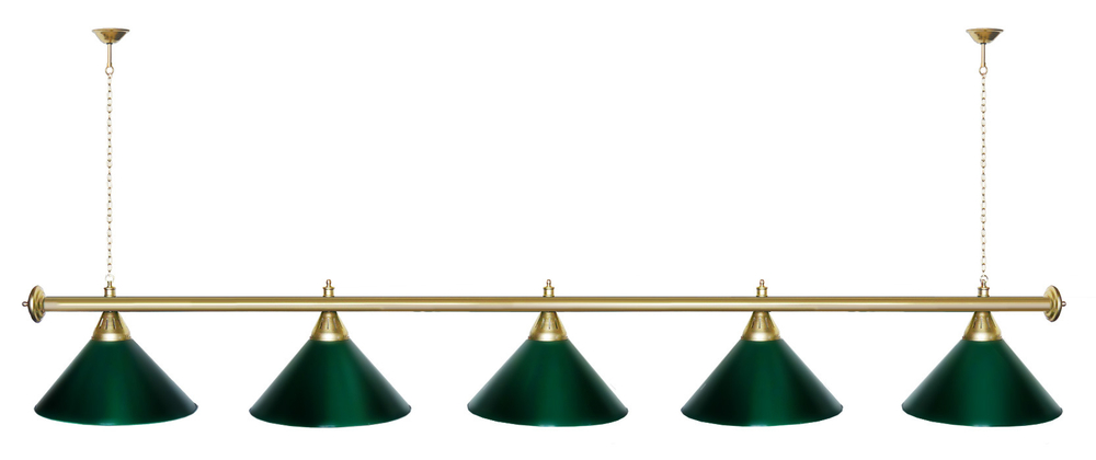 Лампа STARTBILLIARDS 5 пл. (плафоны зеленые,штанга золотая,фурнитура золото)