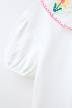 ZARA ТОП С ВЫШИВКОЙ И КРУГЛЫМ ВОРОТНИКОМ, ЖЕЛТОВАТО-БЕЛЫЙ