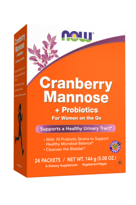 NOW Foods, Клюквенная манноза + пробиотики, Cranberry Mannose + Probiotics, 24 пакетика