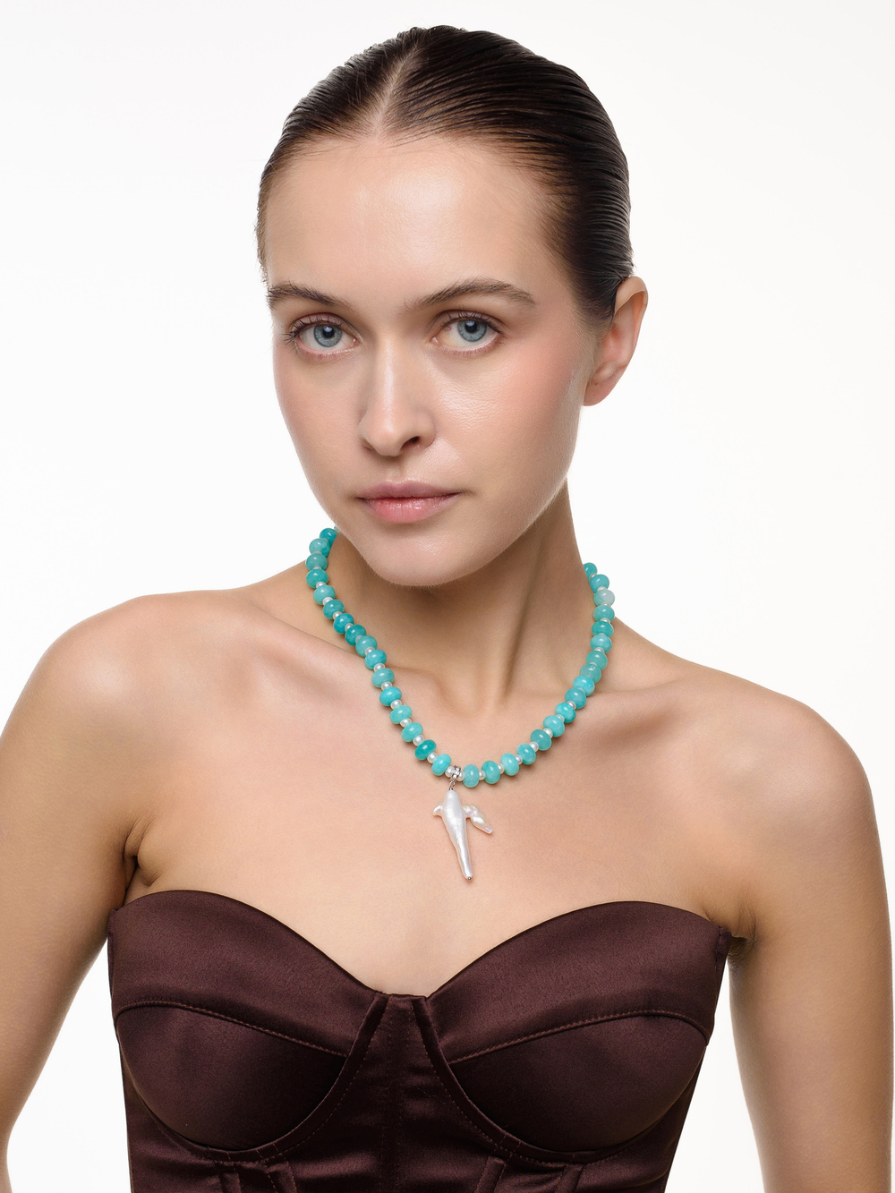 Чокер "Sea pearl cross blue" Silver