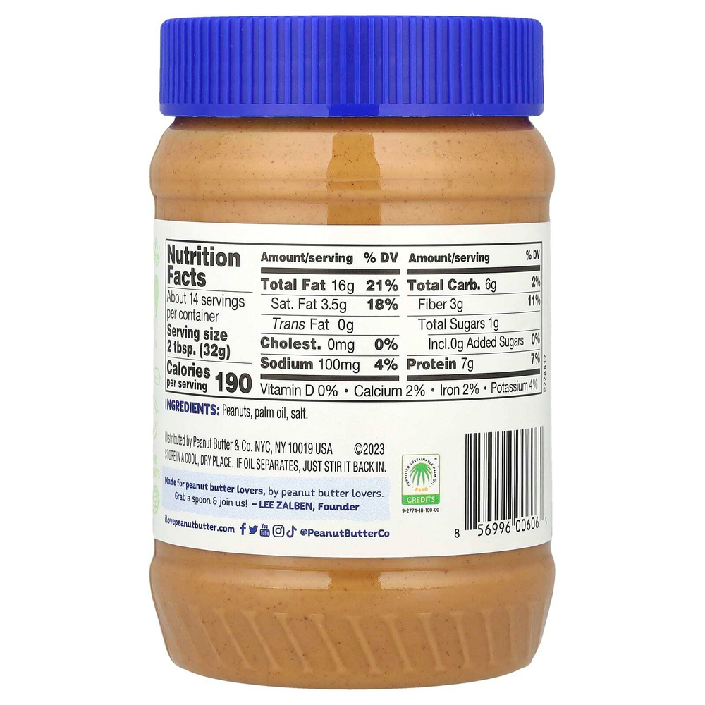 Peanut Butter & Co., Simply Smooth, арахисовая паста, без добавления сахара, 454 г (16 унций)