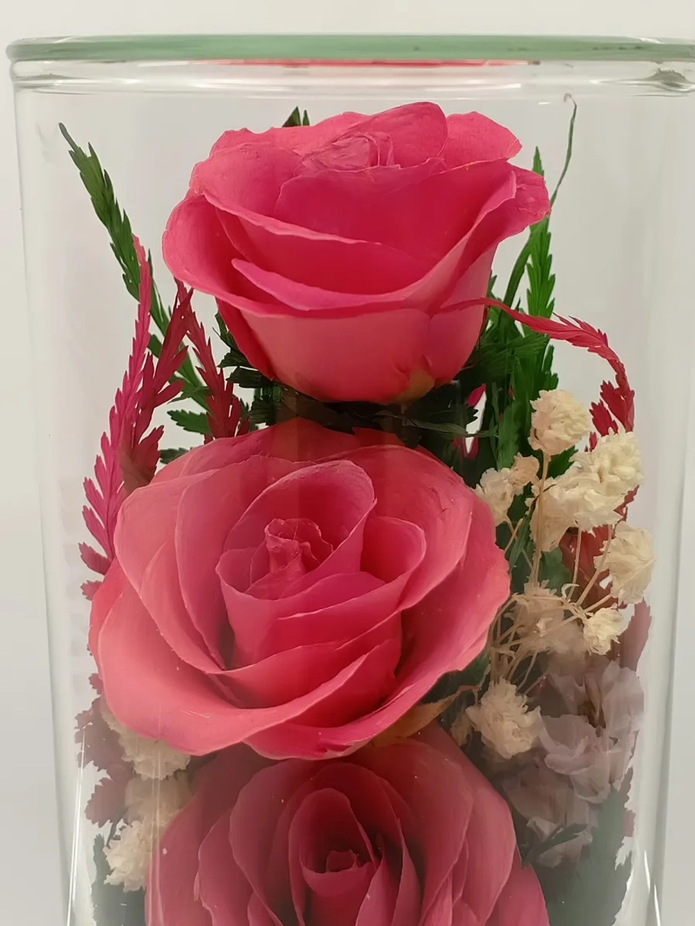 натуральные кустовые розы в стекле, вакуум*