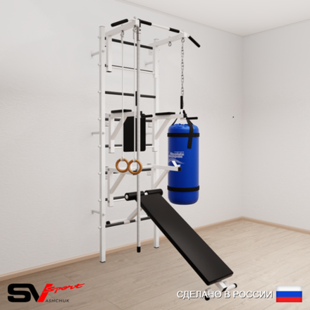 Шведская стенка Sv Sport 5943 (Турник стандарт/Брусья/Стойка/Скамья/Канат/Кольца/Цепь/Мешок 30кг)