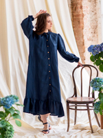 Льняное бохо платье (темно-синий)