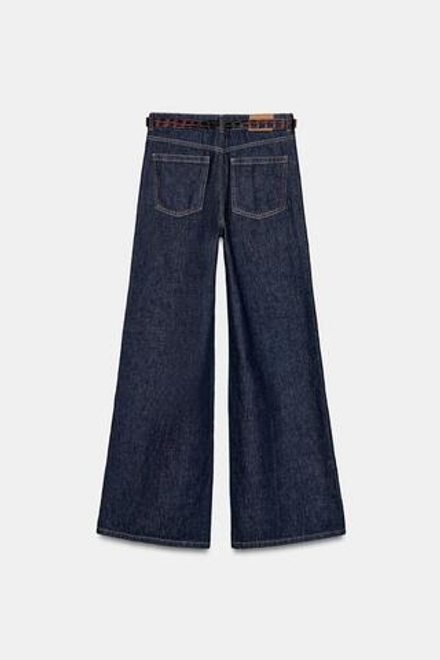 ZARA ШИРОКИЕ ДЖИНСЫ Z1975 С ПОЯСОМ, СИНИЙ