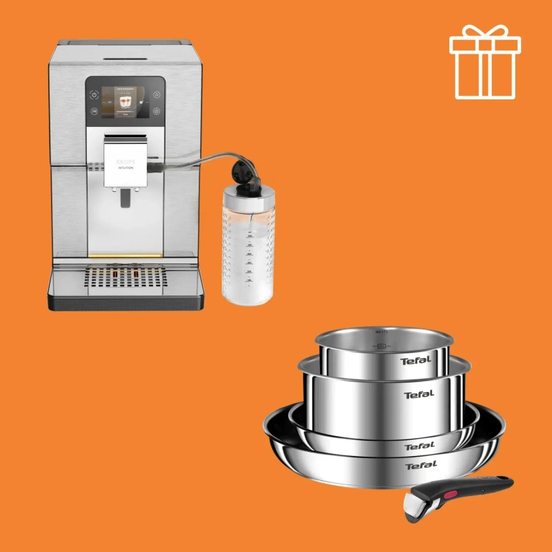 Автоматическая кофемашина KRUPS EA877D10 + Набор посуды Ingenio Cook Eat 10 предметов L881SA04