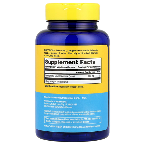 Nature's Life, Сереноа, 580 мг, 100 капсул