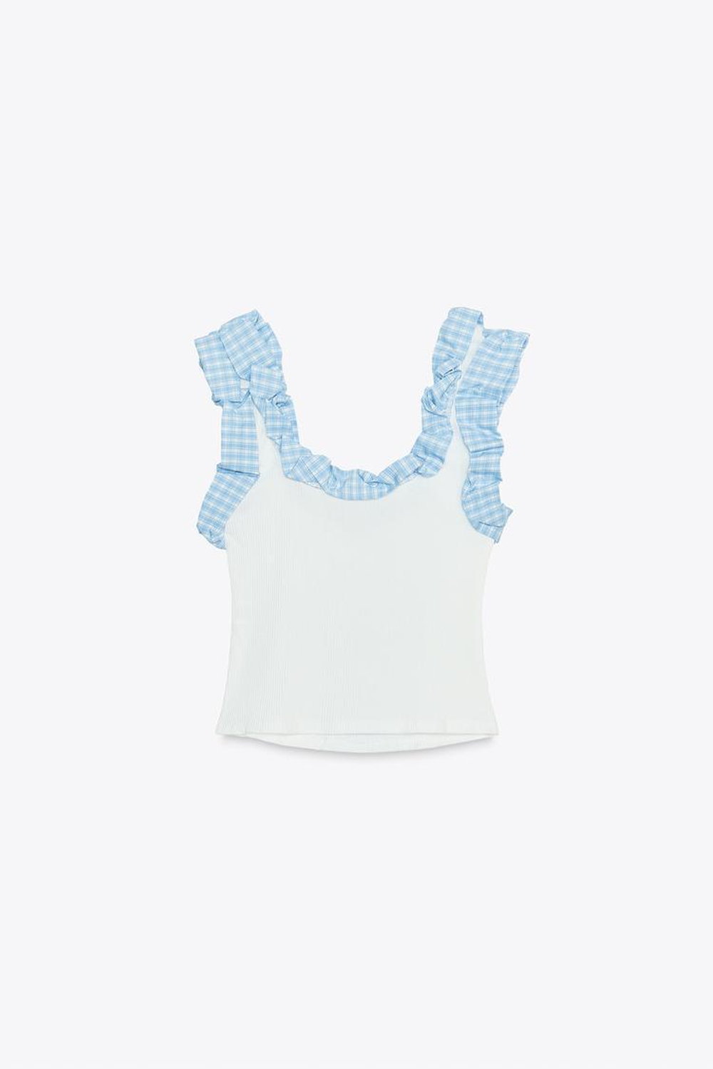 ZARA ТОП В РУБЧИК В КЛЕТКУ ВИШИ, ЖЕЛТОВАТО-БЕЛЫЙ