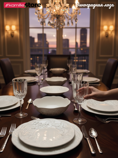 Чайный набор 350 мл. 12 предметов, фарфор, "Виноградная лоза"