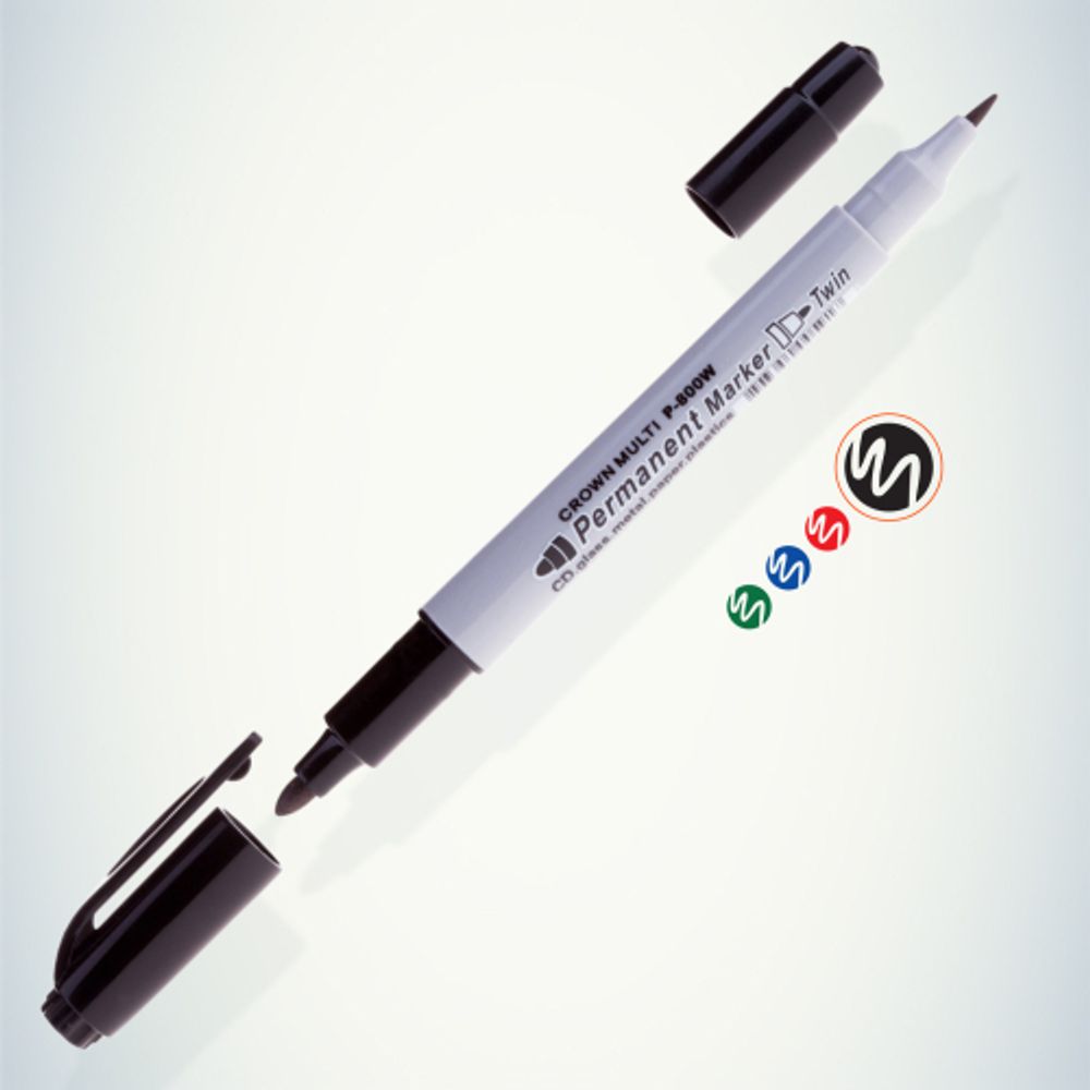 095143 Crown Маркер перманентный двухсторониий MULTI MARKER TWIN, ЧЕРНЫЙ пулевидный 2мм/1мм (P-800W)