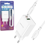 Сетевой адаптер питания BOROFONE BA69A PD 20W QC 3.0 + кабель Type-C-Type-C (белый)
