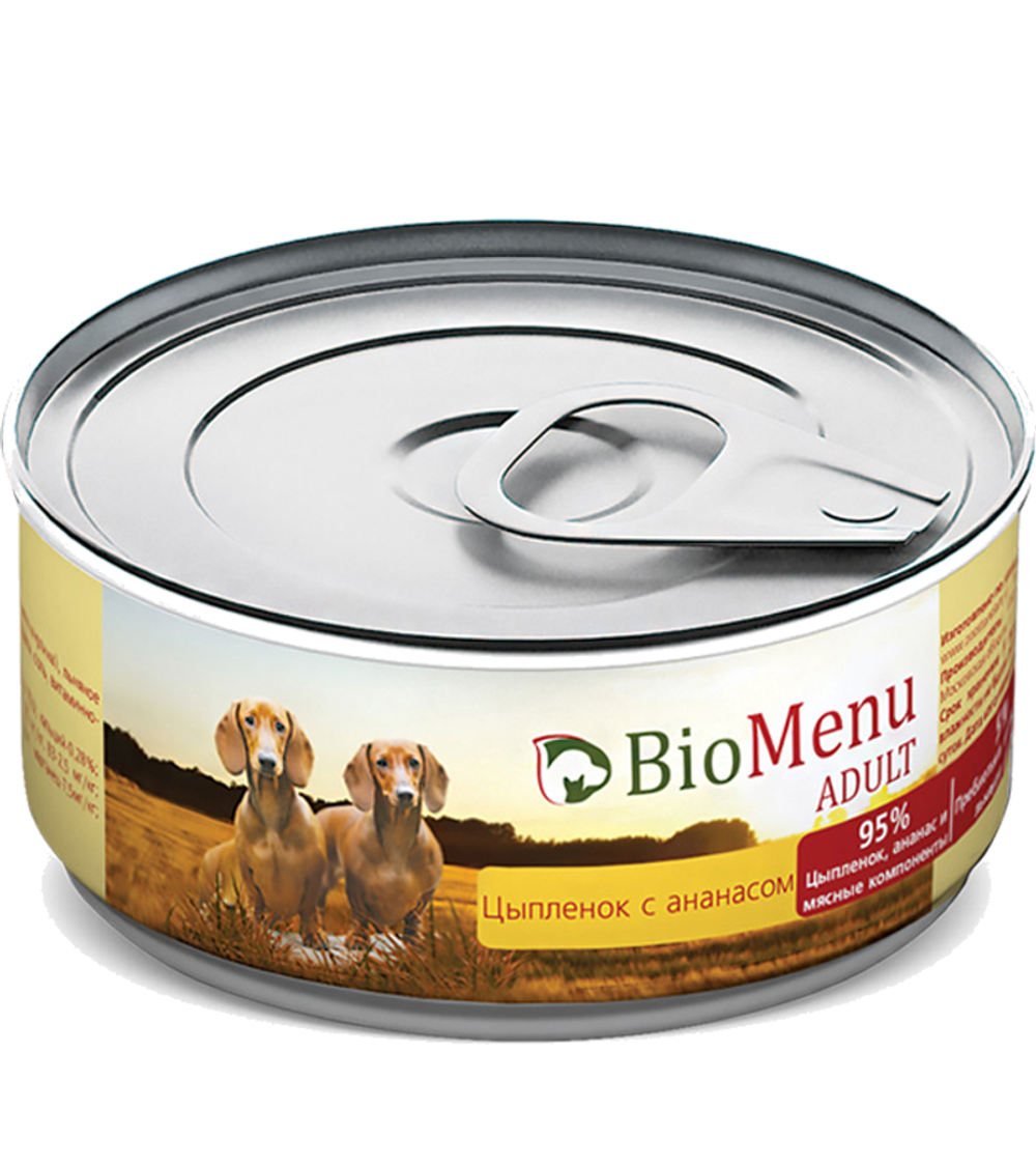 BioMenu Dog Консервы Цыпленок/Ананасы 100гр.