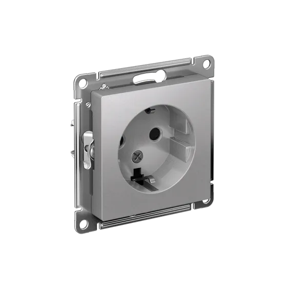 Розетка 1-м СП AtlasDesign 16А IP20 с заземл. защ. шторки механизм алюм. SE ATN000345