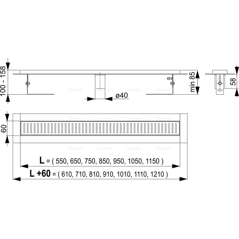 Водоотводящий желоб  с порогами для перфорированной решетки, без гидрозатвора., арт. APZ2001-550