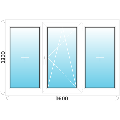 Окно пластиковое ПВХ 1600х1200 (ШхВ), Поворотно-откидное , однокамерный энергосберегающий стеклопакет.