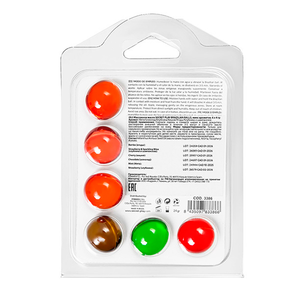 Набор из 6 шариков с ароматизированными массажными маслами Secret Play Brazilian Balls